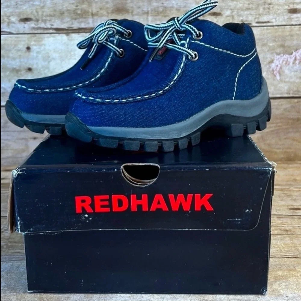 Redhawk Infant Boys Blue Denim Moccasin Boots‎ Size 5 Lace Up Lug Sole Shoes